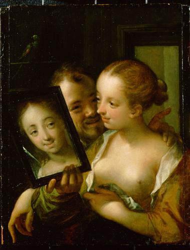 Hans von Aachen Scherzendes Paar mit einem Spiegel oil painting image